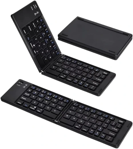 K335 Foldable Bluetooth Mini Keyboard Rechargeable (Arabic/English Key) - Portable Pocket Size - Support iOS/Android/Windows/Smartphone/Tablet/Ipad/Laptop | Black
