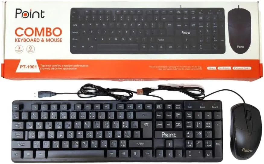 PT-1901 Wired Keyboard and Mouse Combo Set, Ergonomic Design, Black
