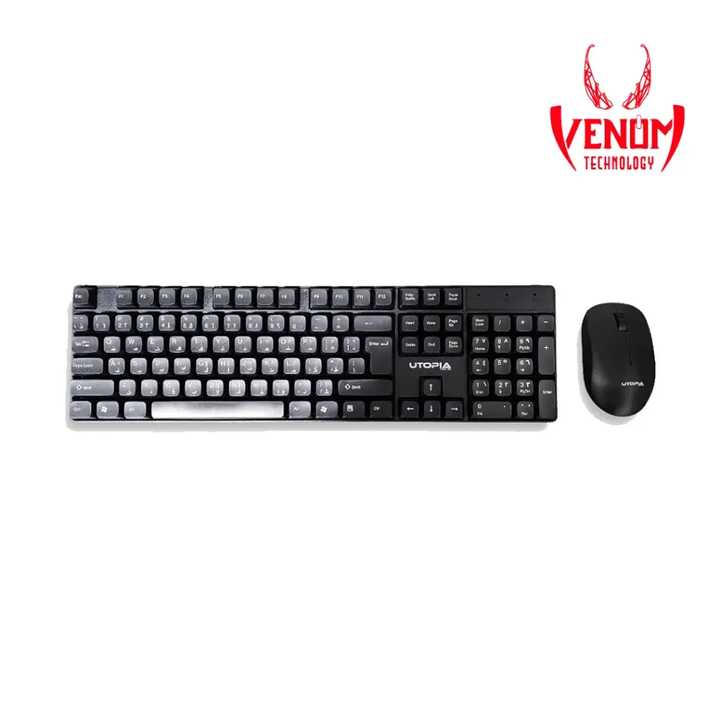 Utopia Wireless Mouse & Keyboard U-200 , 10m Receiving Distance – Black